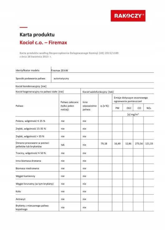 Kocioł na pellet RAKOCZY Firemax 190 20 kW STANDARD