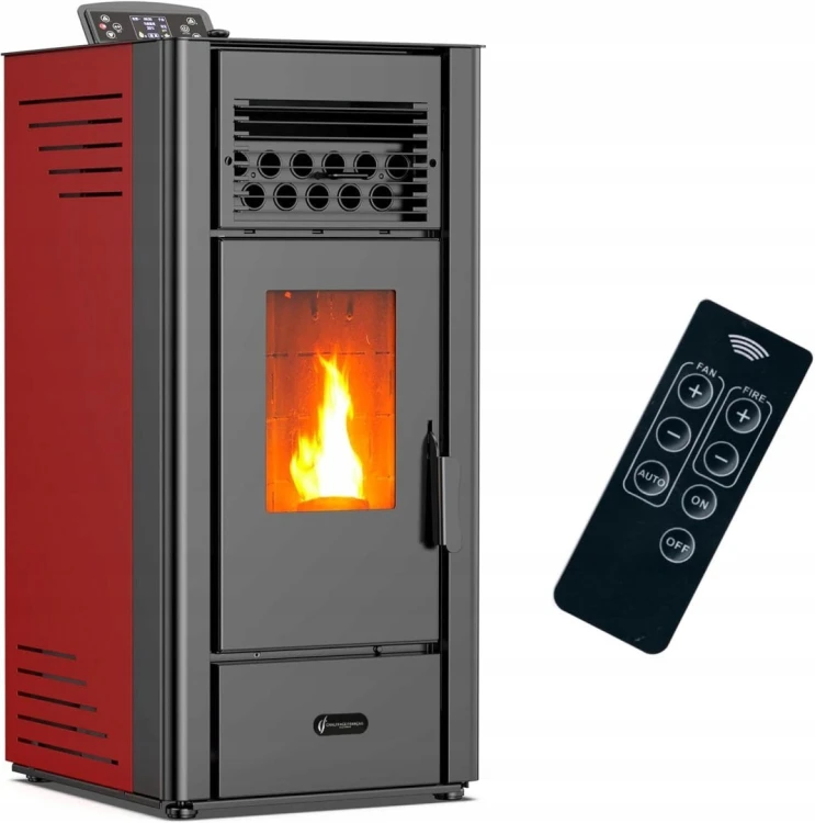 Kominek Piec na Pellet 10 KW Anita Sannover bordowy Klasa energetyczna A+