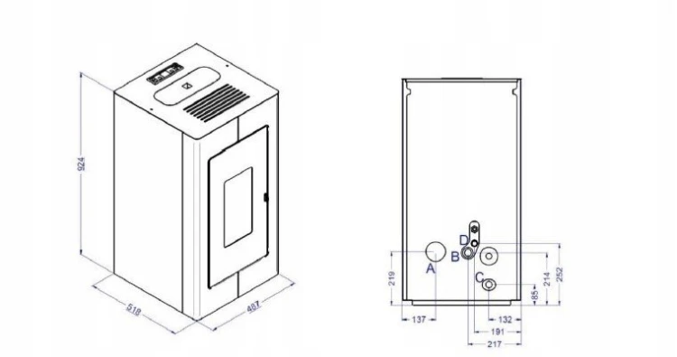 PIEC PIECYK KOMINEK NA PELLET Z PŁASZCZEM WODNYM LUISA HYDRO 11kW CZARNY