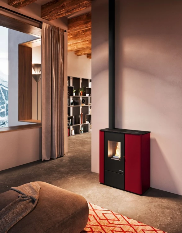 PIEC NA PELLET Eva Calor Vale 8 kW | z nadmuchem | czerwony