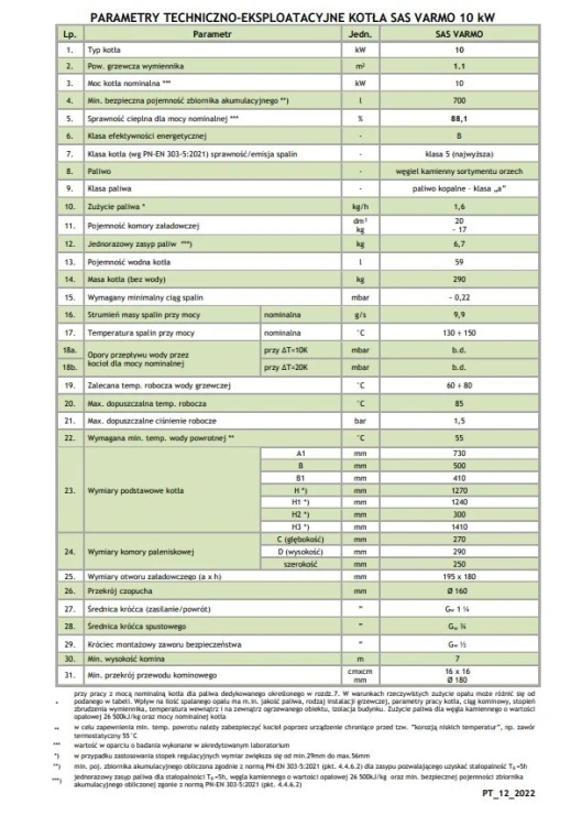 Kocioł varmo 10kw czopuch do góry Sas KOT-VRM-010-CG