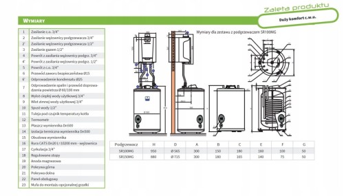 Kocioł gazowy kondensacyjny De Dietrich 24 kW zasobnik c.w.u 100l MCR3 EVO