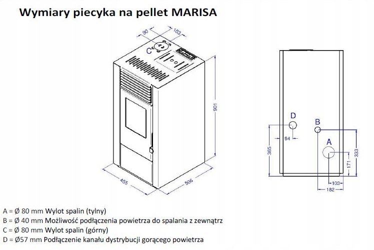 Piec piecyk kominek na pelet Marisa 9kW DGP czarny biały bordowy pilot