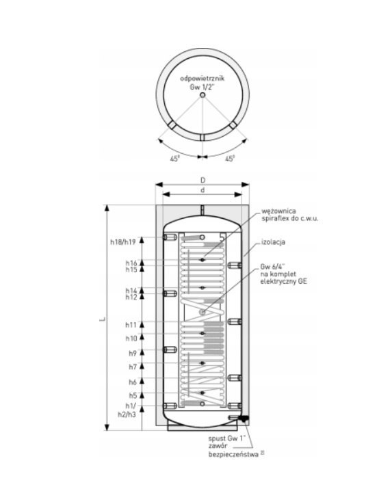 Zbiornik akumulacyjny warstwowy Multi-Inox 1000L wężownica Galmet 70-101600