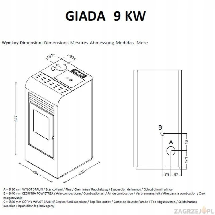 PIEC NA pellet GIADA 9kW AUTOMAT PIECYK GIADA EVA CALOR